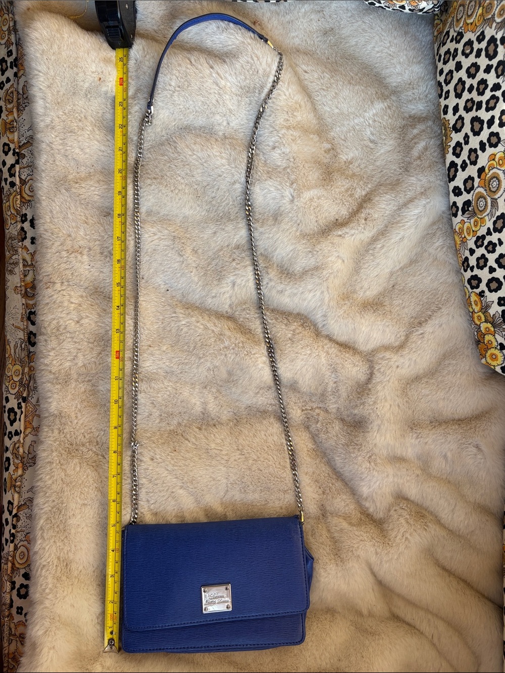 Lauren Ralph Lauren Vintage Blue Leather Chain Crossbody with Logo Plate - Picture 7 of 9